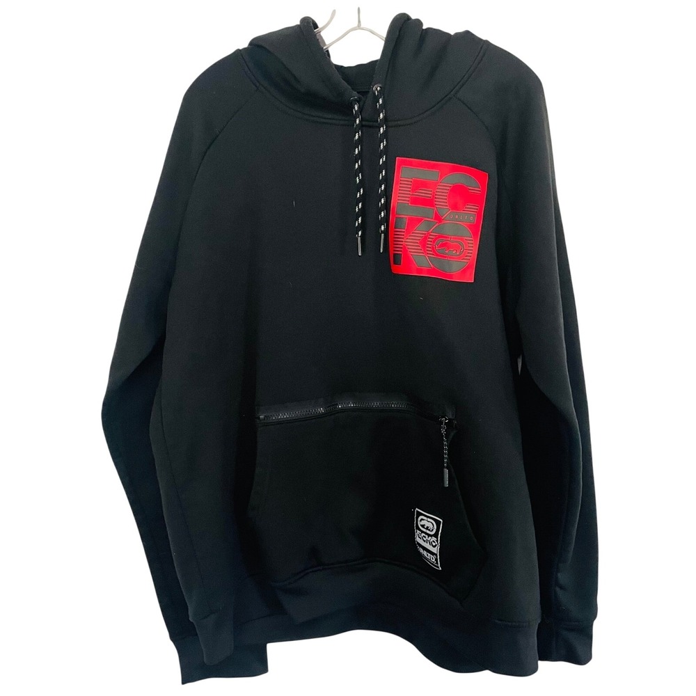 Vtg Y2K Ecko UNLTD Hoodie Sweatshirt Mens XL Black‎ Emo Grunge Pullover Skater